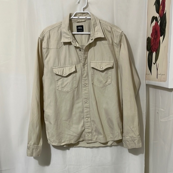 Zara Cream Canvas Button Down Shirt - Picture 1 of 4